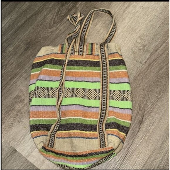 Handwoven Striped Backpack With Button Closure - Picture 5 of 7